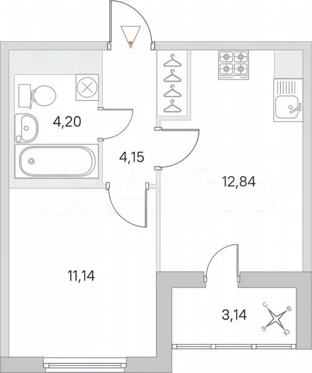 1-к. квартира, 32,7 м, 6/8 эт. - Фото 0
