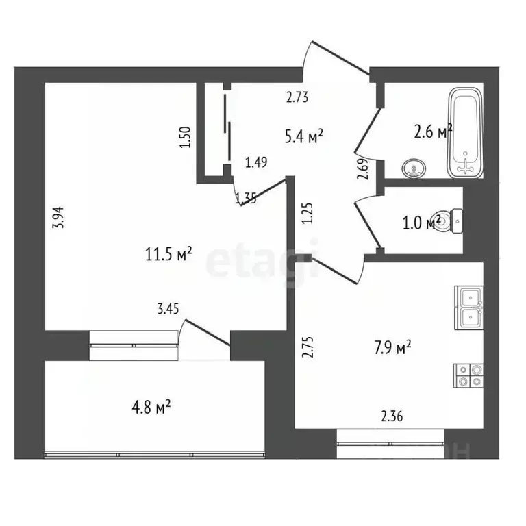 1-к кв. Самарская область, Самара Землянский проезд, 2 (28.4 м) - Фото 2