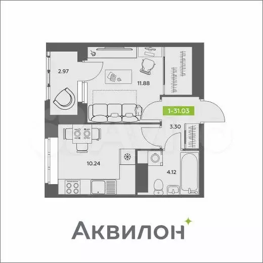 1-к. квартира, 31 м, 12/16 эт. - Фото 1