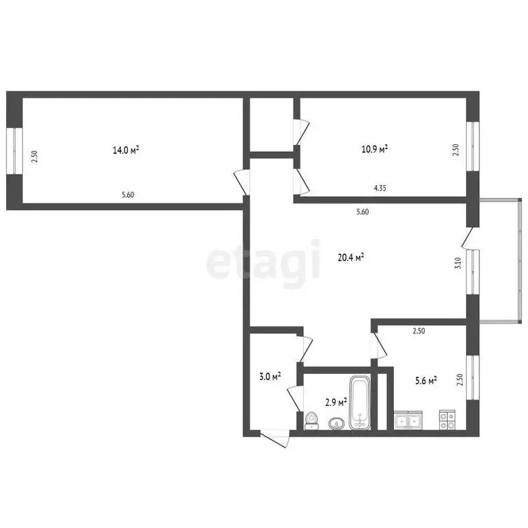 3-комнатная квартира: Орёл, 1-я Посадская улица, 41 (58.9 м) - Фото 1