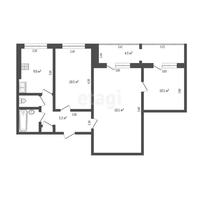 3-к кв. Омская область, Омск просп. Королева, 16 (53.5 м) - Фото 1