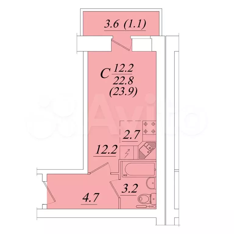 Квартира-студия, 23,9 м, 8/10 эт. - Фото 0