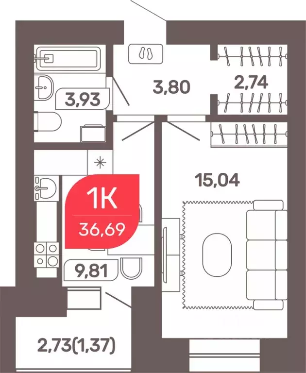 1-к кв. Забайкальский край, Чита Романовский мкр, 31 (36.69 м) - Фото 1