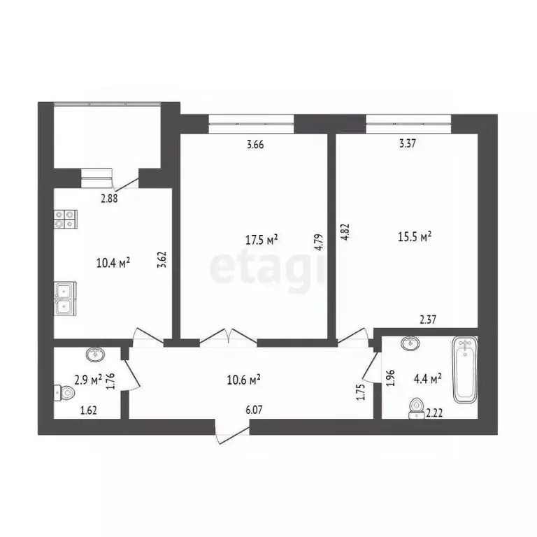 2-к кв. Тюменская область, Тюмень Полевая ул., 105к3 (61.0 м) - Фото 1
