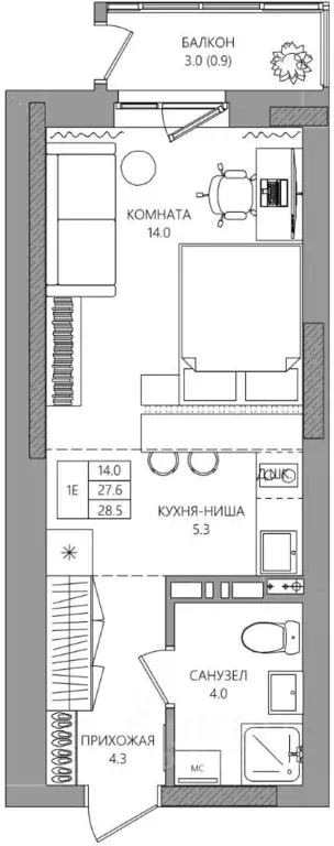 Студия Пермский край, Пермь Парковый просп., 36В (28.5 м) - Фото 0