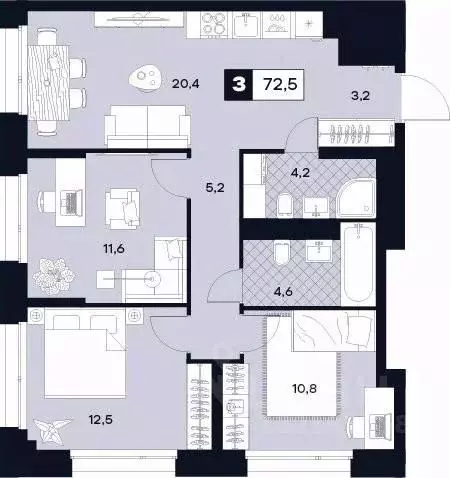3-к кв. Москва Лодочная ул., 27К2 (72.5 м) - Фото 0