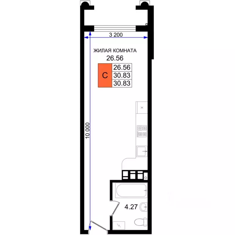 Студия Краснодарский край, Новороссийск 5-я Бригада мкр,  (30.83 м) - Фото 1