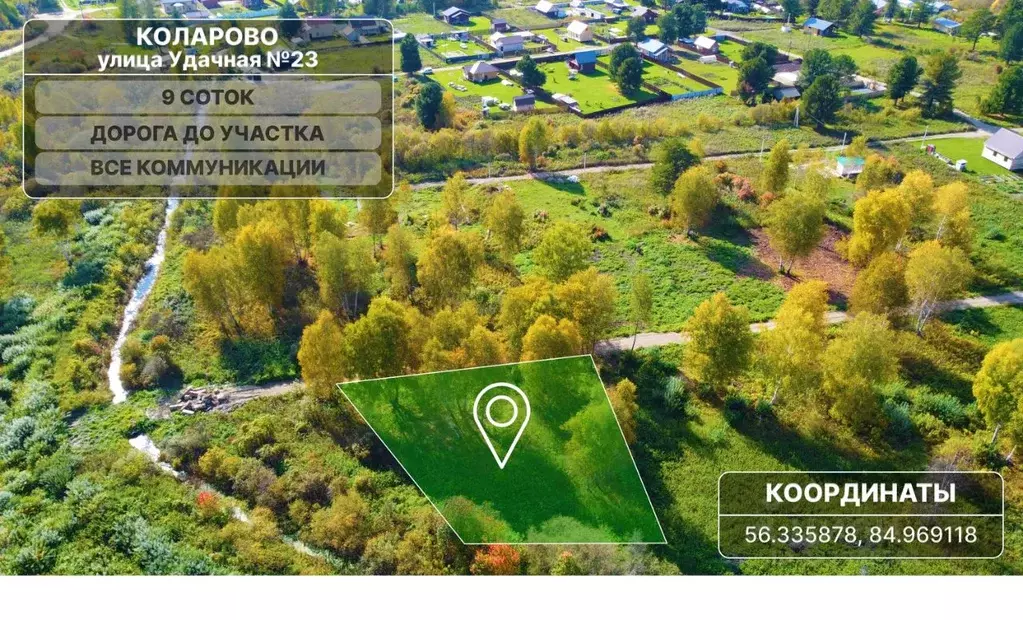 Участок в Томская область, Томский район, с. Коларово ул. Удачная, 23 ... - Фото 1