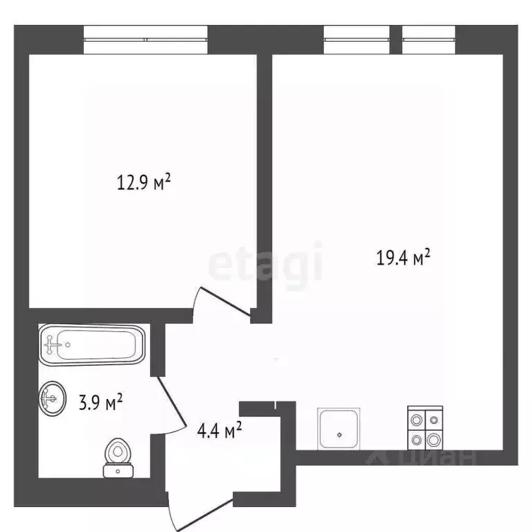 1-к кв. Тюменская область, Тюмень Полевая ул., 117к3 (40.6 м) - Фото 1