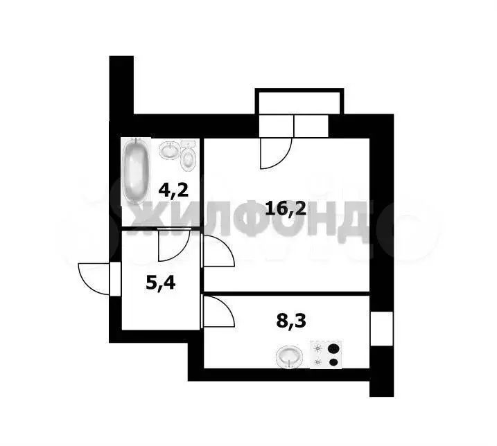 1-к. квартира, 34,1 м, 4/4 эт. - Фото 0