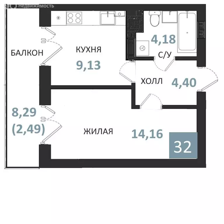 1-комнатная квартира: Калининградская область, Светлогорск (34.36 м) - Фото 0
