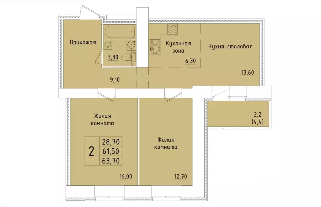 2-к кв. Кировская область, Киров Хлебозаводской проезд, 6 (63.7 м) - Фото 1