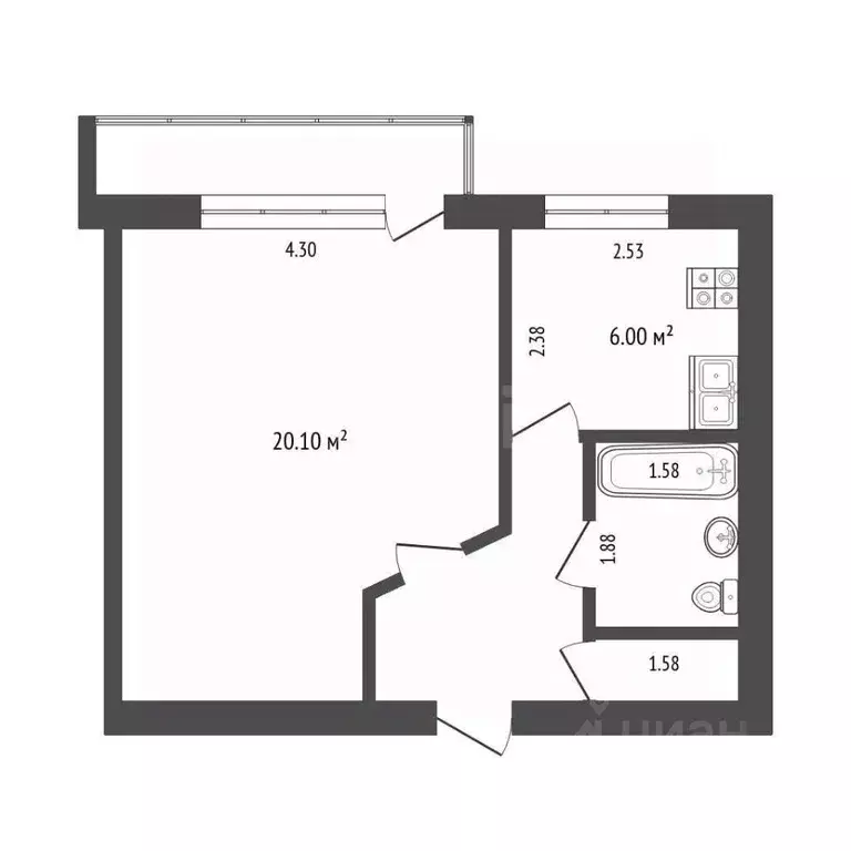 1-к кв. Ростовская область, Аксай ул. Вартанова, 10 (33.8 м) - Фото 1