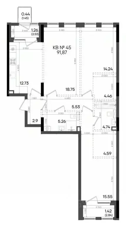 3-к кв. Татарстан, Казань ул. Аделя Кутуя, 180 (91.87 м) - Фото 1