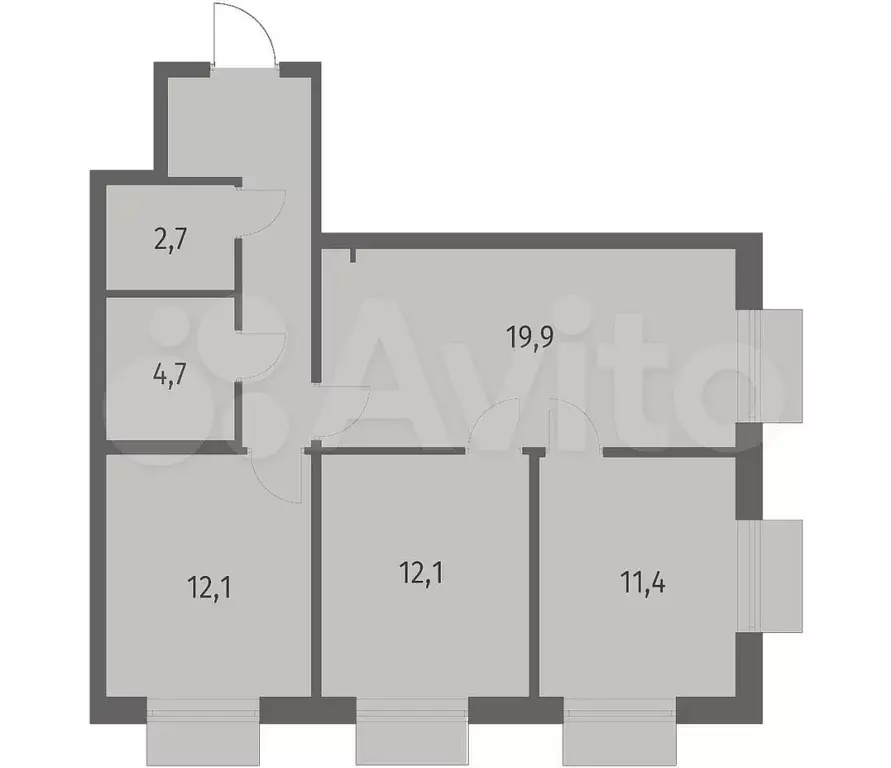 3-к. квартира, 71,4 м, 5/12 эт. - Фото 1