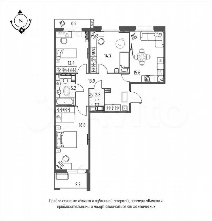 3-к. квартира, 85,9 м, 9/9 эт. - Фото 0