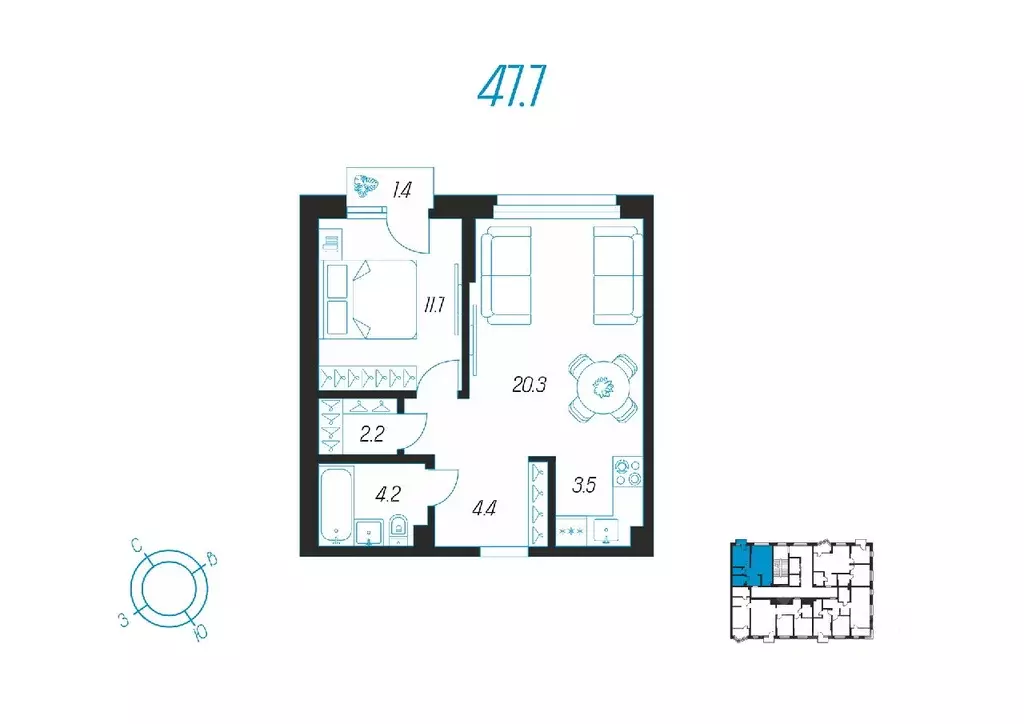 1-к кв. Тульская область, Тула ул. Михеева, 9А (47.7 м) - Фото 0