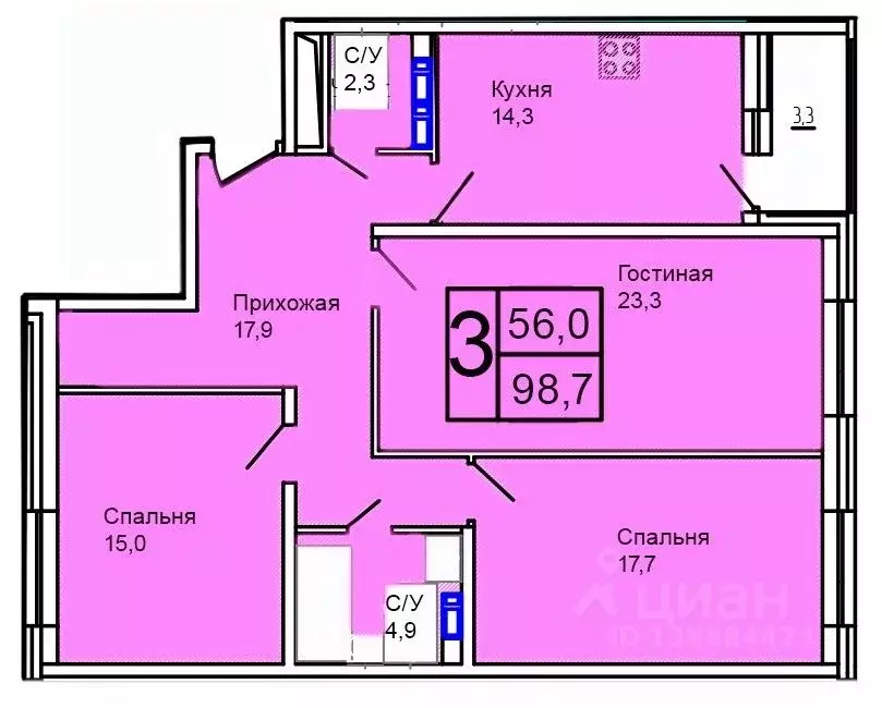 3-к кв. Москва Троицк поселение,  (98.7 м) - Фото 1