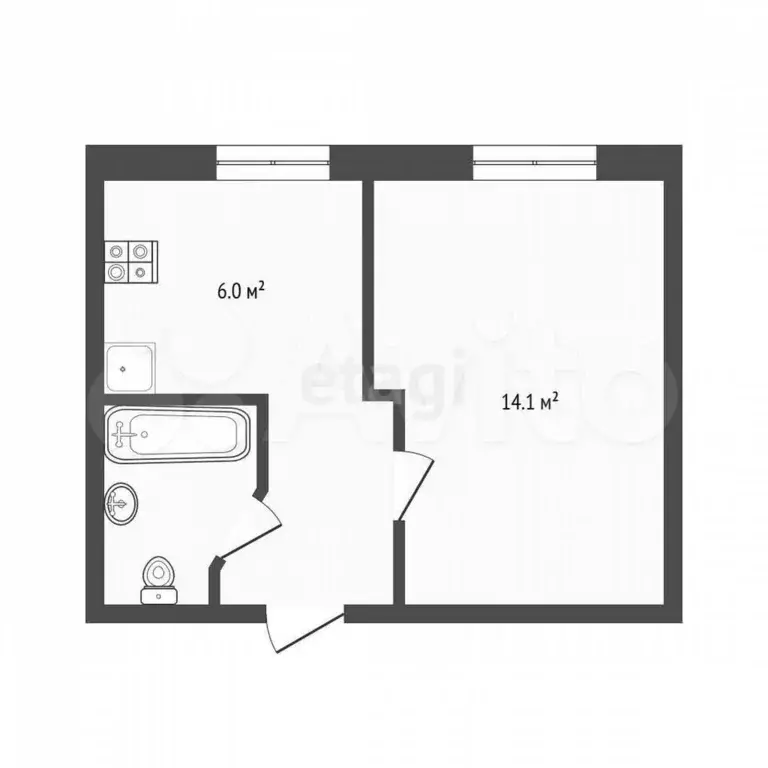 1-к. квартира, 24,5 м, 4/5 эт. - Фото 0