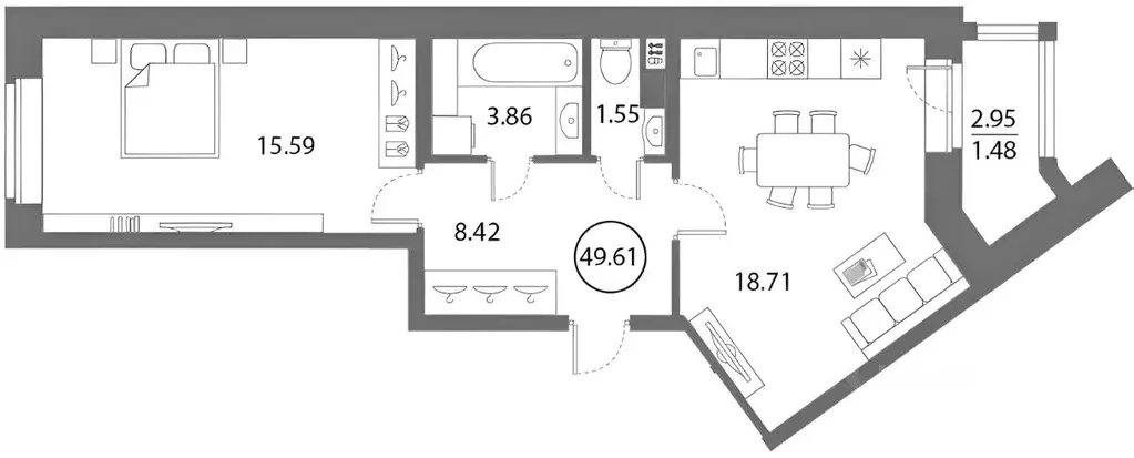 1-к кв. Санкт-Петербург ул. Плесецкая, 4 (51.0 м) - Фото 1