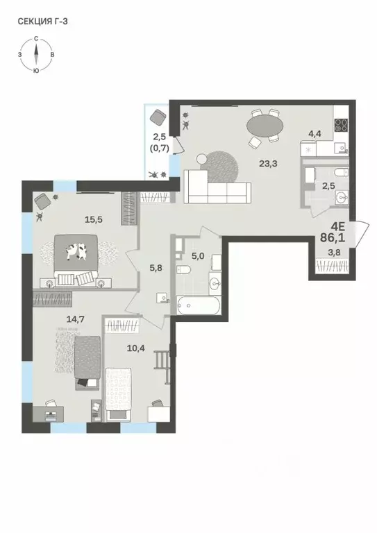 4-к кв. Пермский край, Пермь бул. Гагарина, 72 (86.1 м) - Фото 1