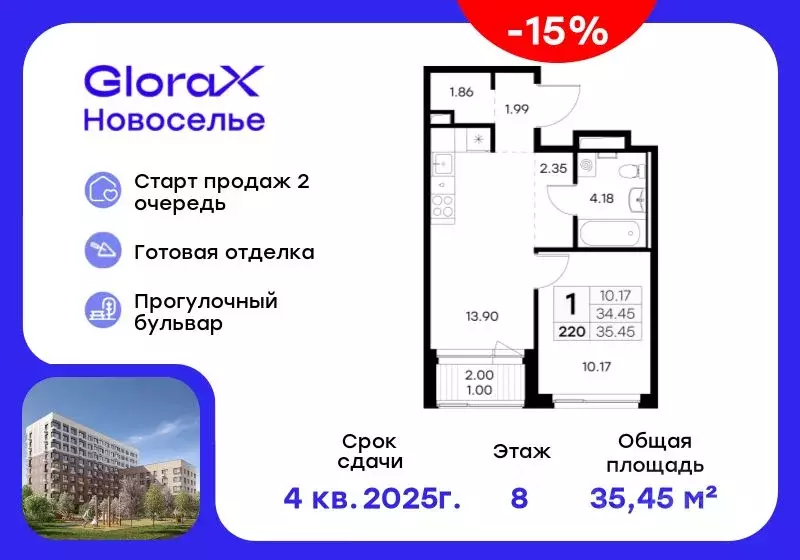 1-к кв. Ленинградская область, Ломоносовский район, Аннинское ... - Фото 0
