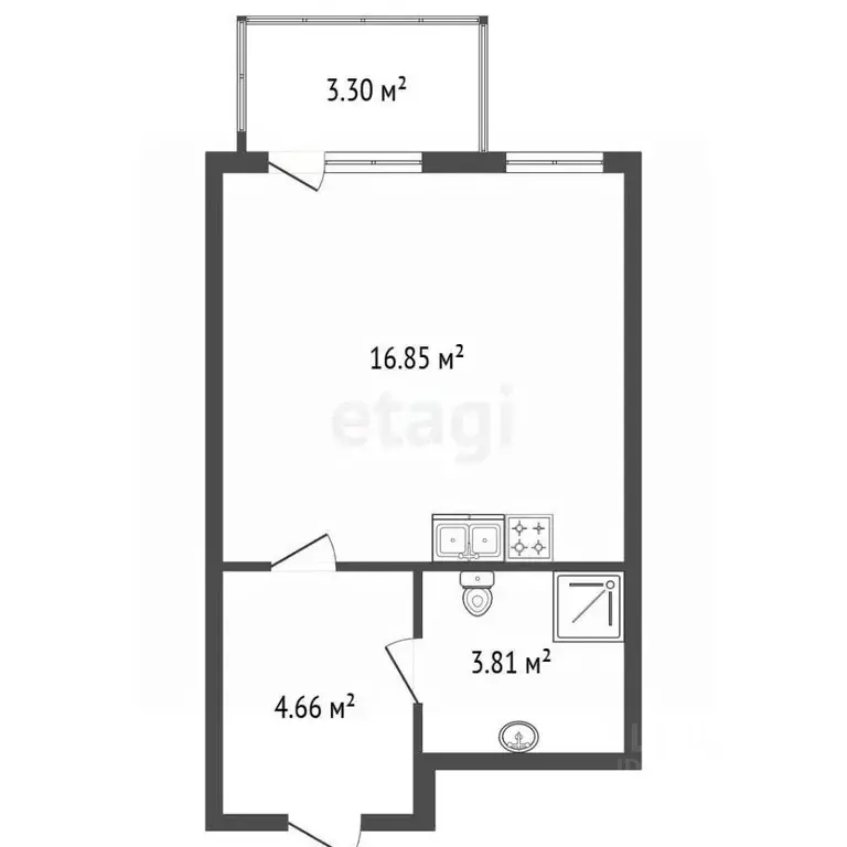 Студия Санкт-Петербург Парашютная ул., 34 (27.0 м) - Фото 2