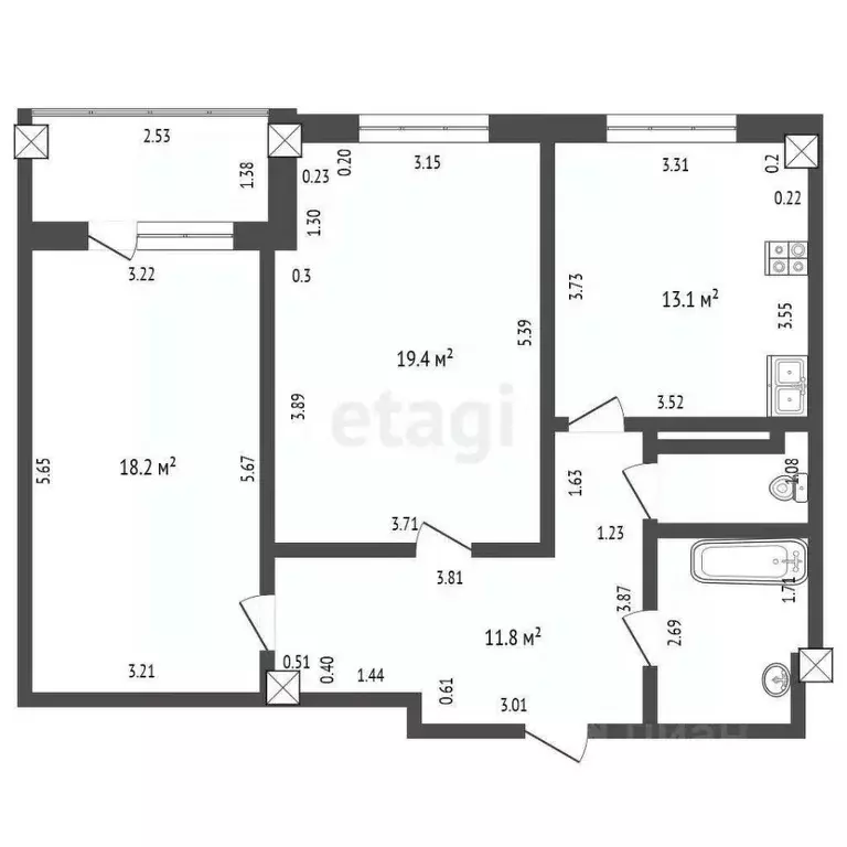 2-к кв. Орловская область, Орел Октябрьская ул., 75 (73.8 м) - Фото 1