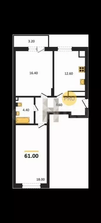 2-к. квартира, 61 м, 6/8 эт. - Фото 1