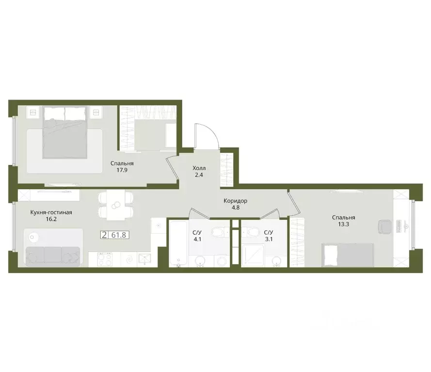 2-к кв. Московская область, Красногорск городской округ, Нахабино пгт  ... - Фото 1