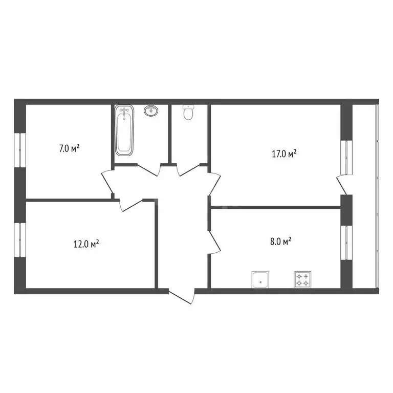 3-комнатная квартира: Ярославка, 26 (57.9 м) - Фото 1
