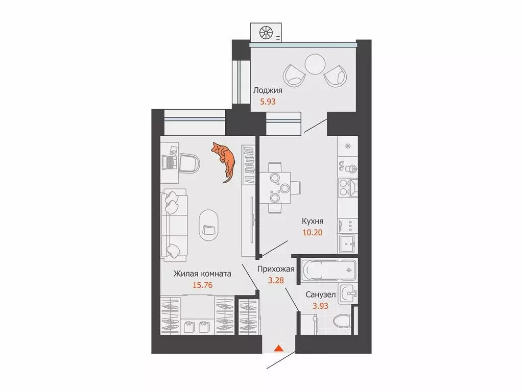 1-комнатная квартира: Первомайский, ЖК Икигай (36 м) - Фото 1