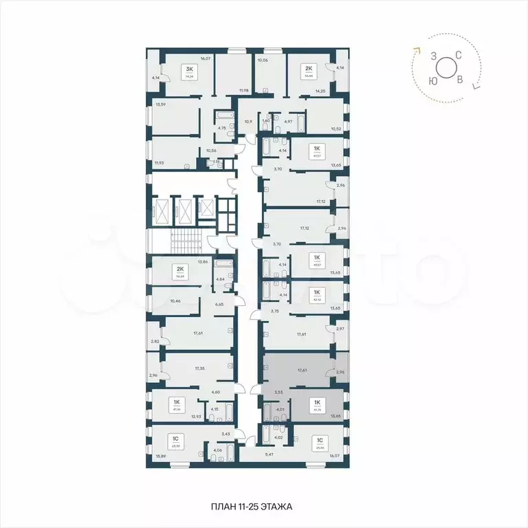 1-к. квартира, 41,8 м, 22/25 эт. - Фото 1