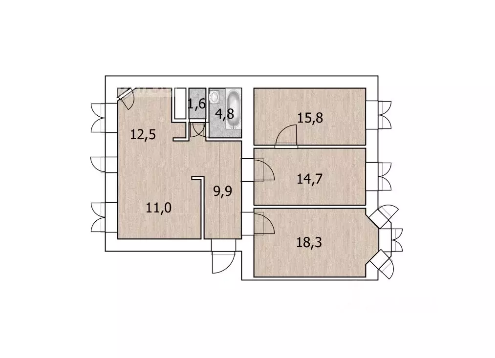 4-к кв. Башкортостан, Уфа Кольцевая ул., 36 (92.3 м) - Фото 1