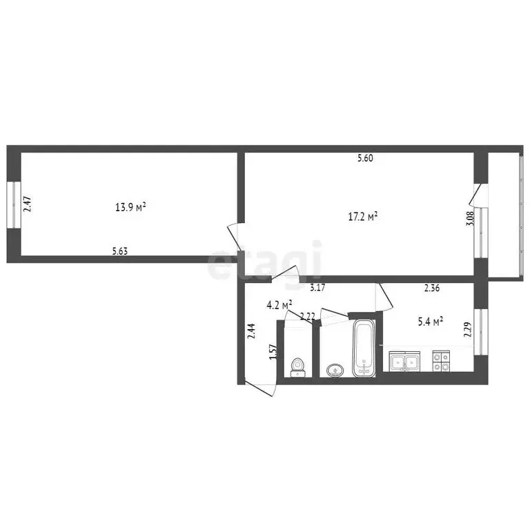 2-комнатная квартира: Майский, улица Энгельса, 55 (44 м) - Фото 0
