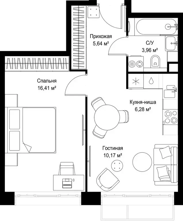 1-комнатная квартира: деревня Ликино, ЖК Мыс (42.46 м) - Фото 2