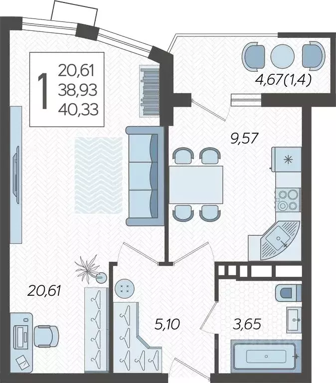 1-к кв. Краснодарский край, Краснодар Уральская ул., 100/8 (40.33 м) - Фото 1