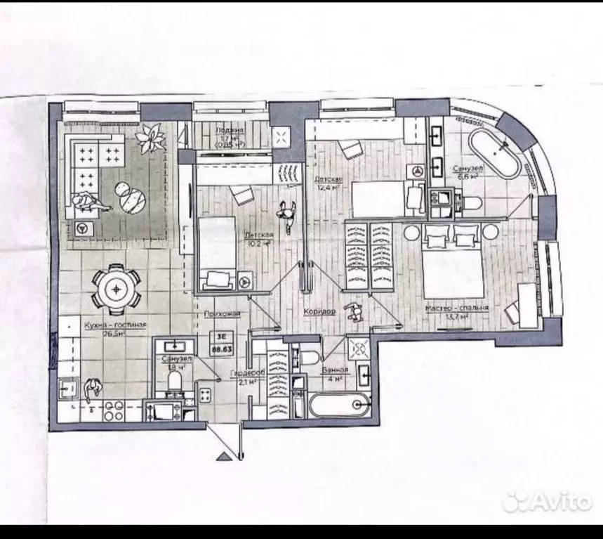 4-к кв. Татарстан, Казань ул. Алексея Козина, 2 (88.5 м) - Фото 2