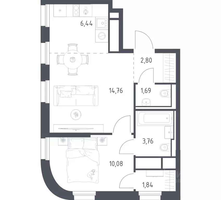 1-к кв. Москва Квартал на воде жилой комплекс, к5 (41.37 м) - Фото 1