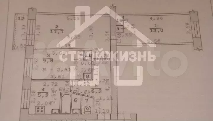 3-к. квартира, 57,8 м, 2/5 эт. - Фото 0