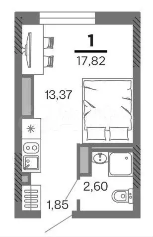 1-к. квартира, 17,8 м, 15/25 эт. - Фото 0