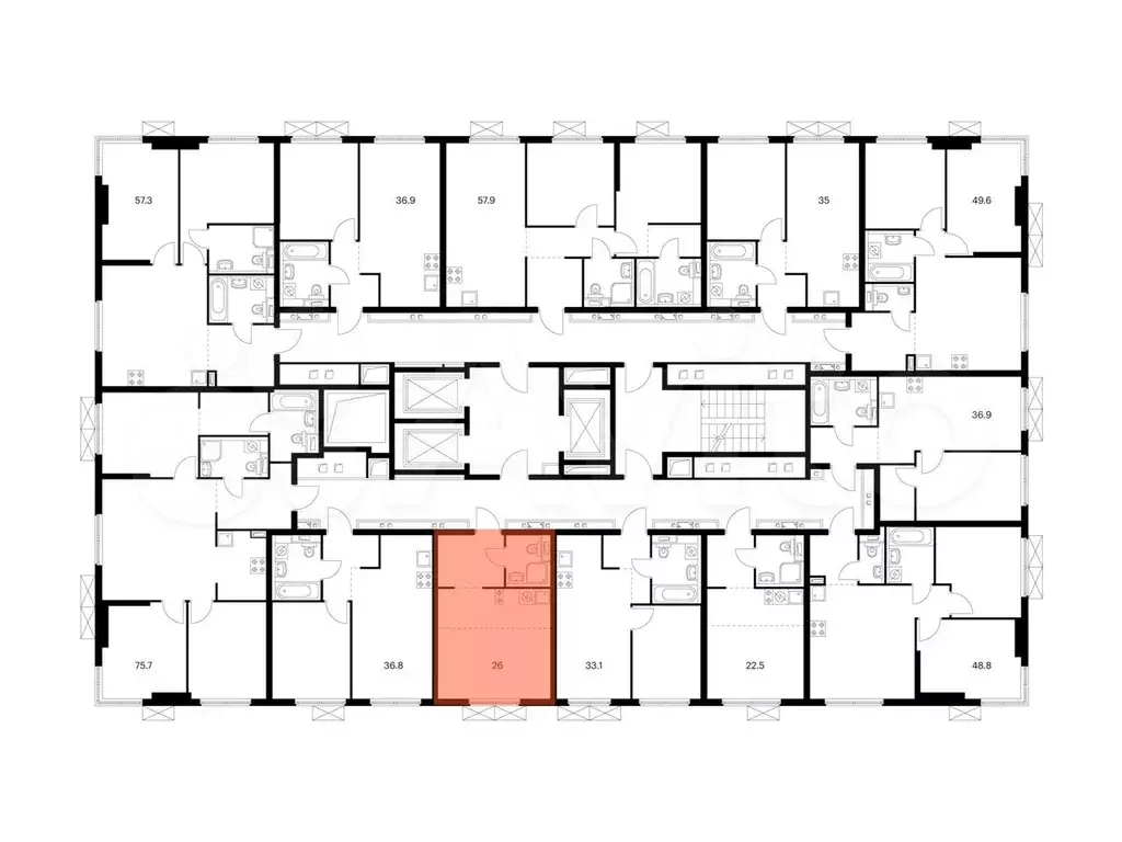 квартира-студия, 26 м, 22/24 эт. - Фото 1