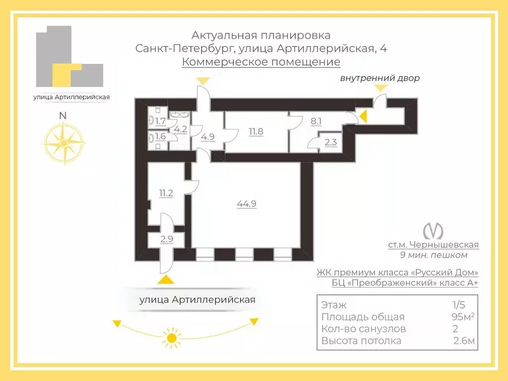 Торговая площадь в Санкт-Петербург Артиллерийская ул., 4 (94 м) - Фото 1