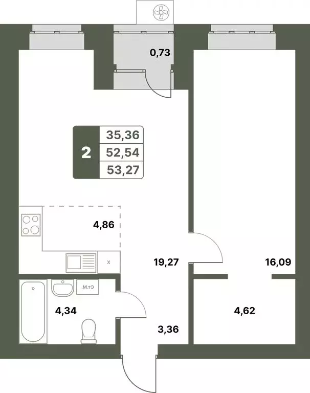 2-комнатная квартира: Уфимский район, село Миловка (53.27 м) - Фото 0