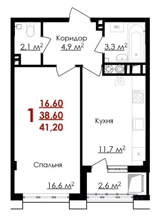 1-к кв. Белгородская область, Белгород ул. Губкина, 54 (41.2 м) - Фото 0