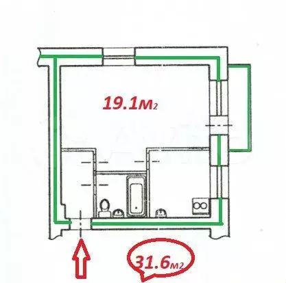 1-к. квартира, 31,6 м, 3/5 эт. - Фото 0