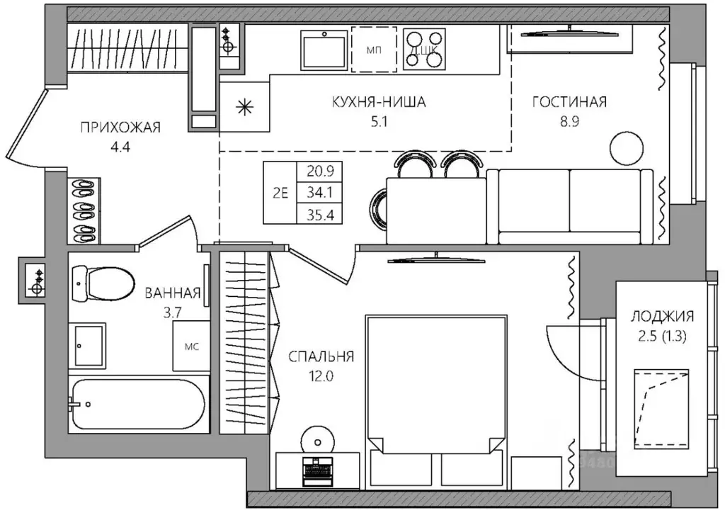2-к кв. Пермский край, Пермь Батумская ул., 21 (35.4 м) - Фото 1