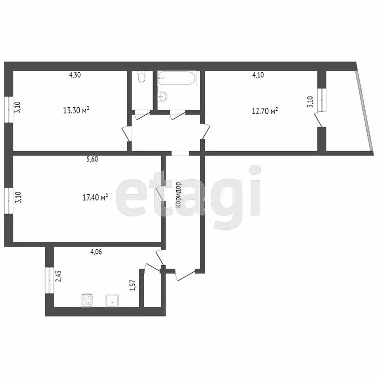 3-комнатная квартира: Тюмень, улица 30 лет Победы, 86 (66.9 м) - Фото 1