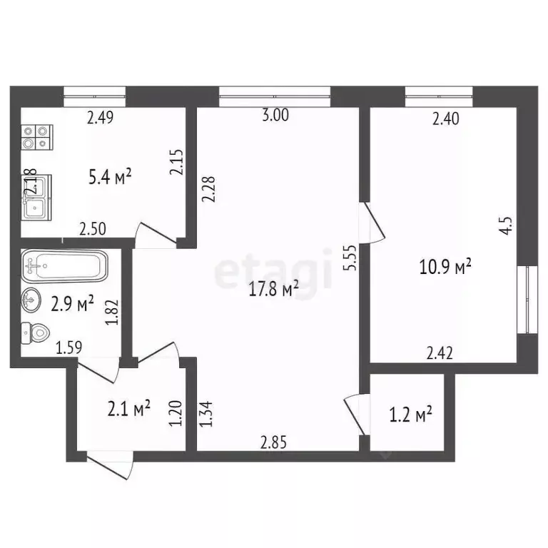 2-к кв. Башкортостан, Стерлитамак Социалистическая ул., 2А (40.3 м) - Фото 1