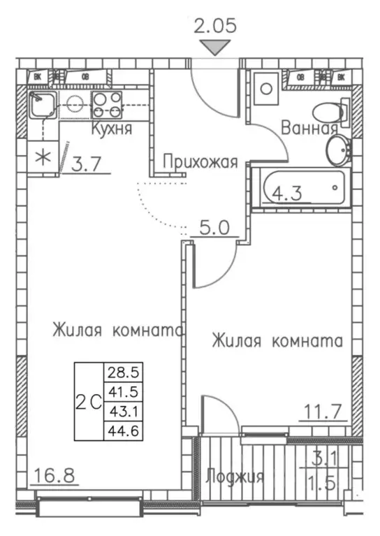 2-к кв. Приморский край, Владивосток ул. Расула Гамзатова, 7к1 (44.6 ... - Фото 0